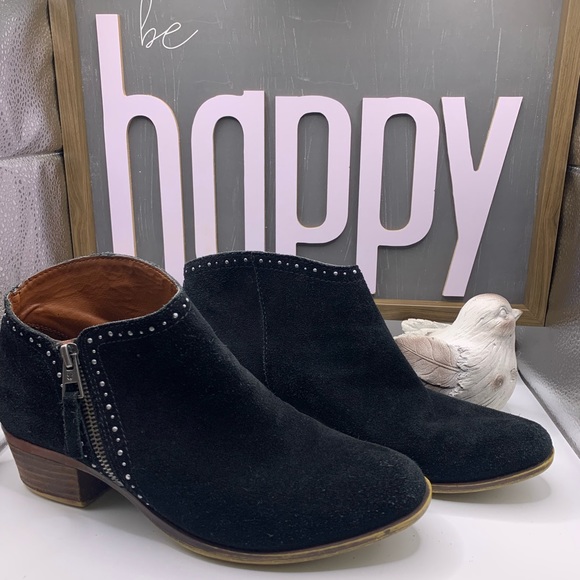 Lucky Brand Black Suede Ankle Boots with Studded Detailing and zippers. Size 8. - Picture 2 of 9